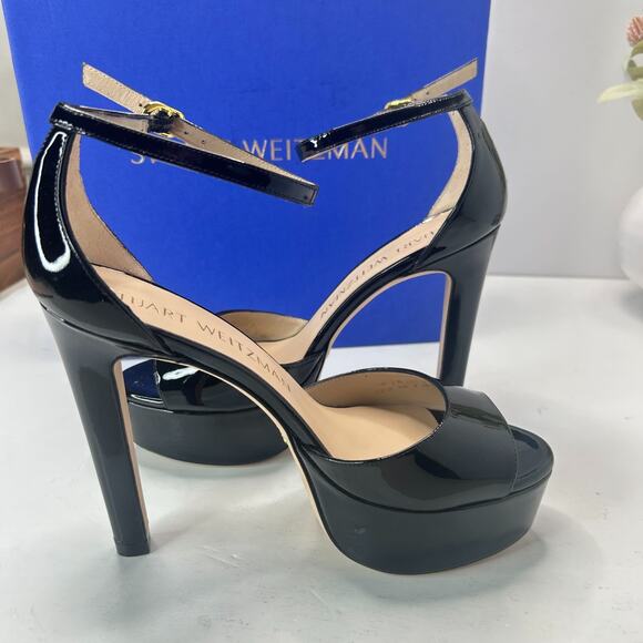 Stuart Weitzman Discoplatform Patent Leather Heels Black Women's 8.5B Tried On - Picture 8 of 12